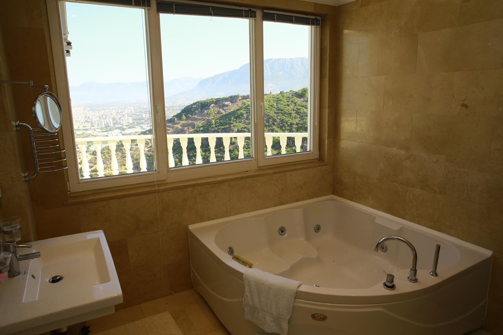 Bathroom with mountain view